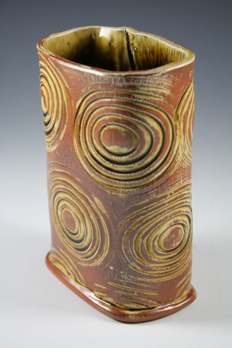 Rectangular Vase with Stamped Circles