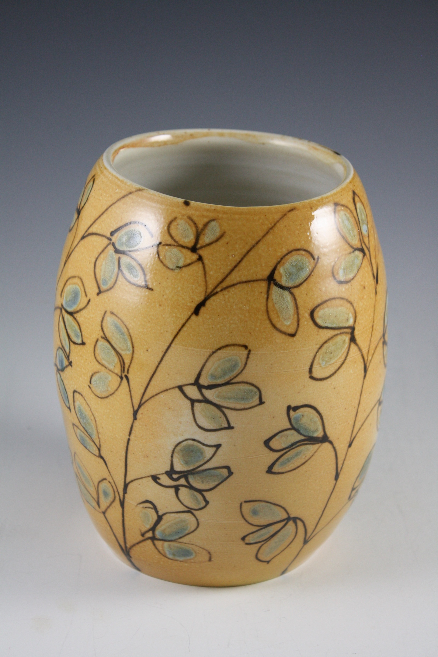 Round Vase with Blue/Brown Leaf Design