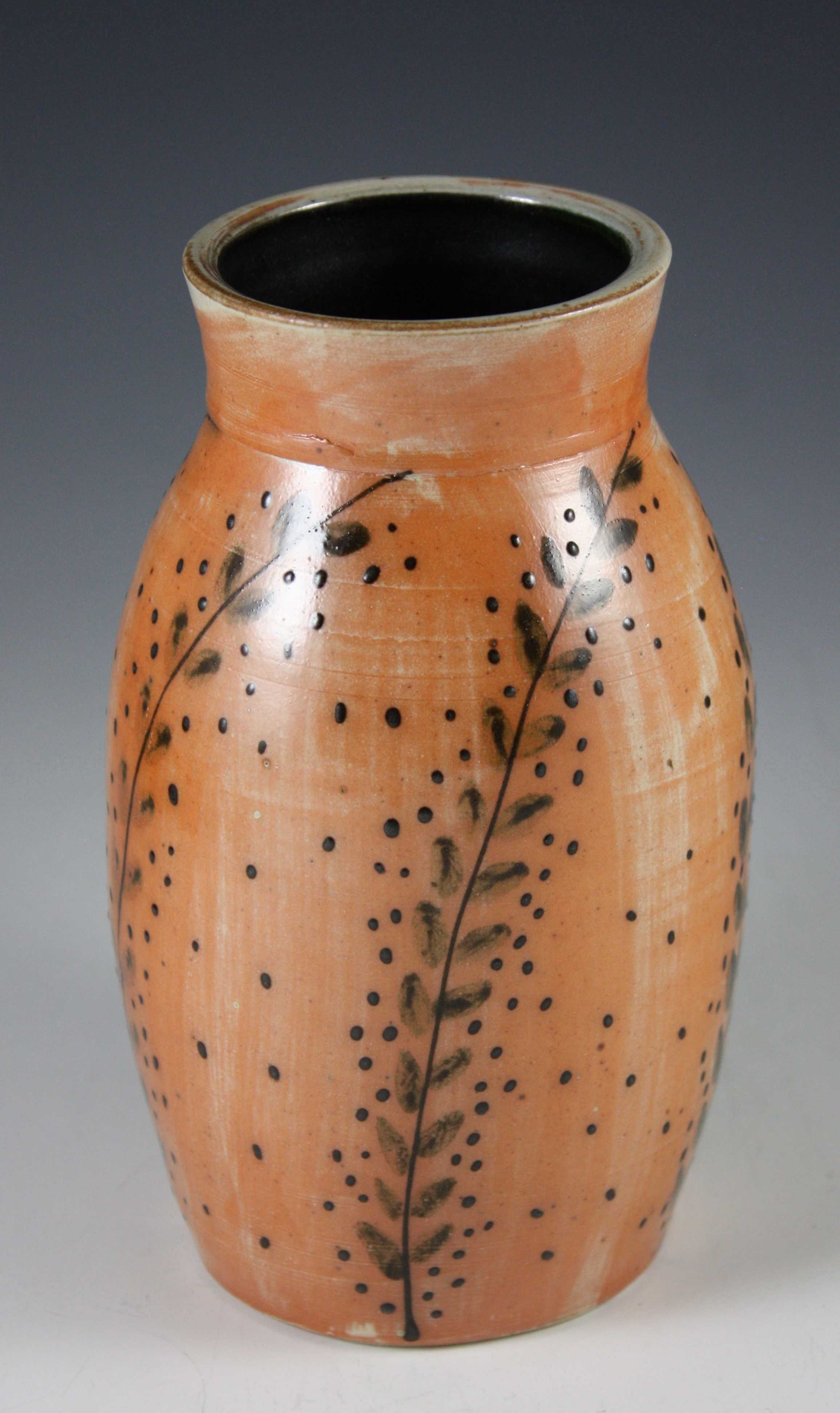 Vase with Diagonal Black Leaf Pattern