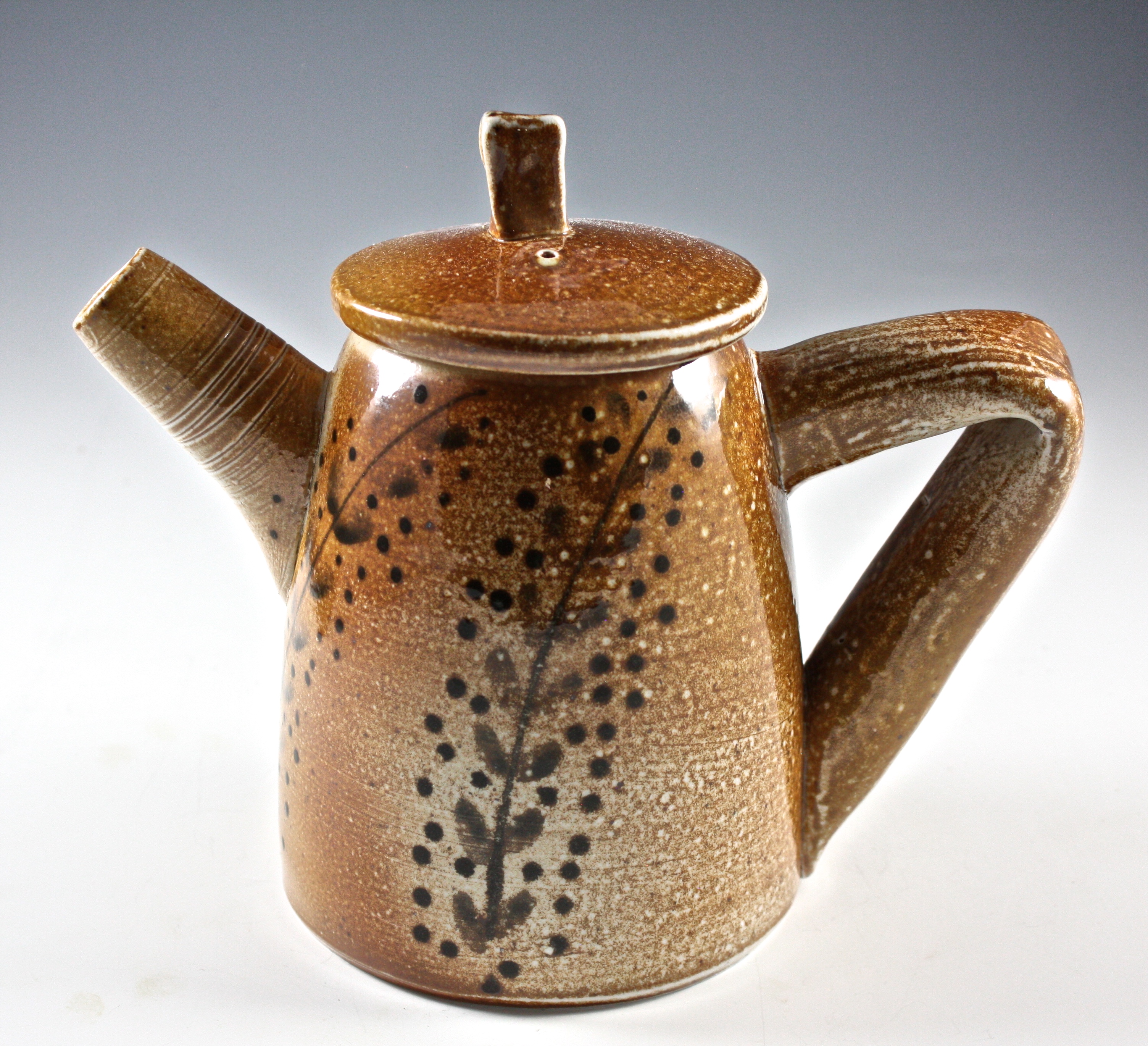 Tall Teapot with Black Leaf Design