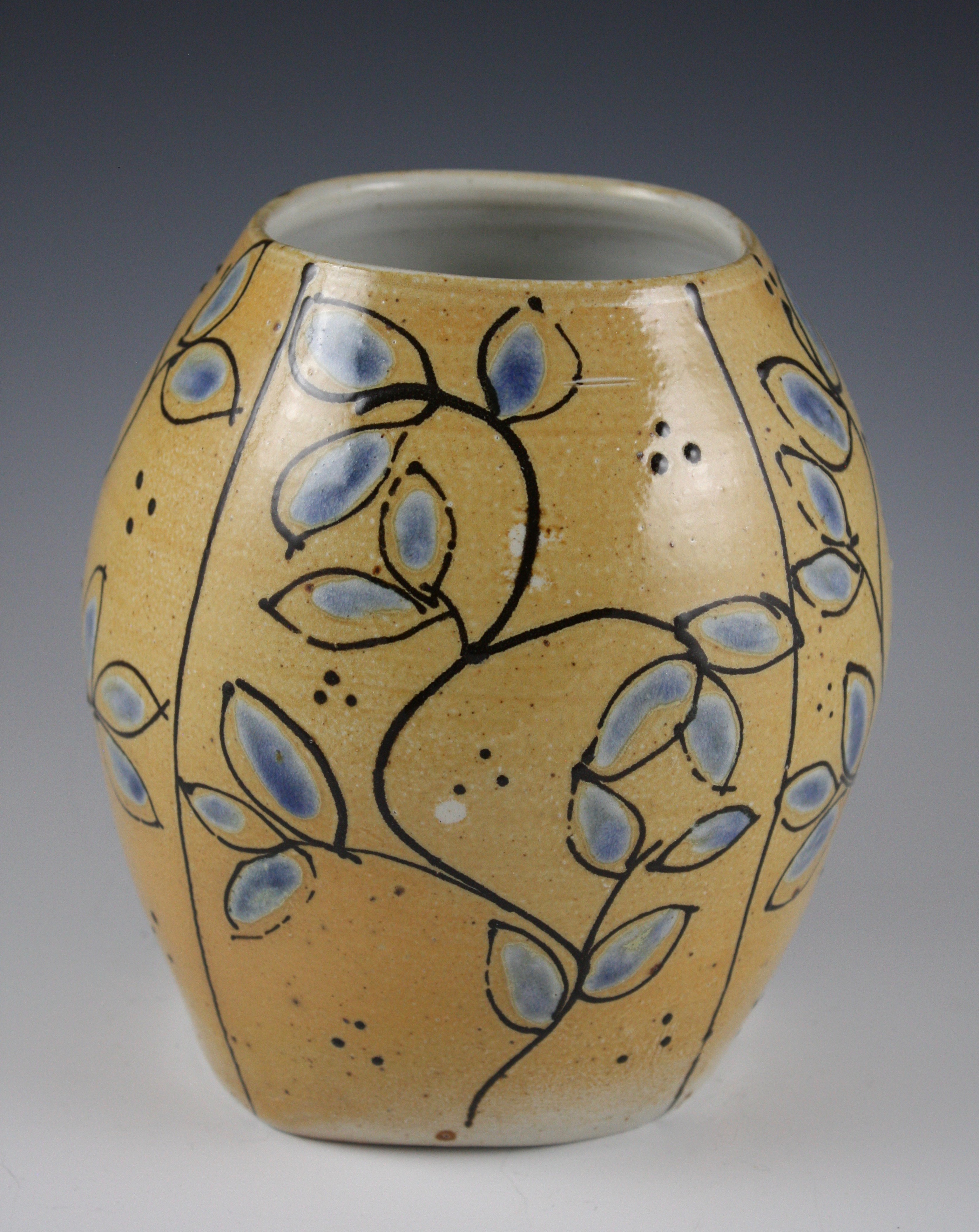 Square Vase with Blue Leaf Design 223