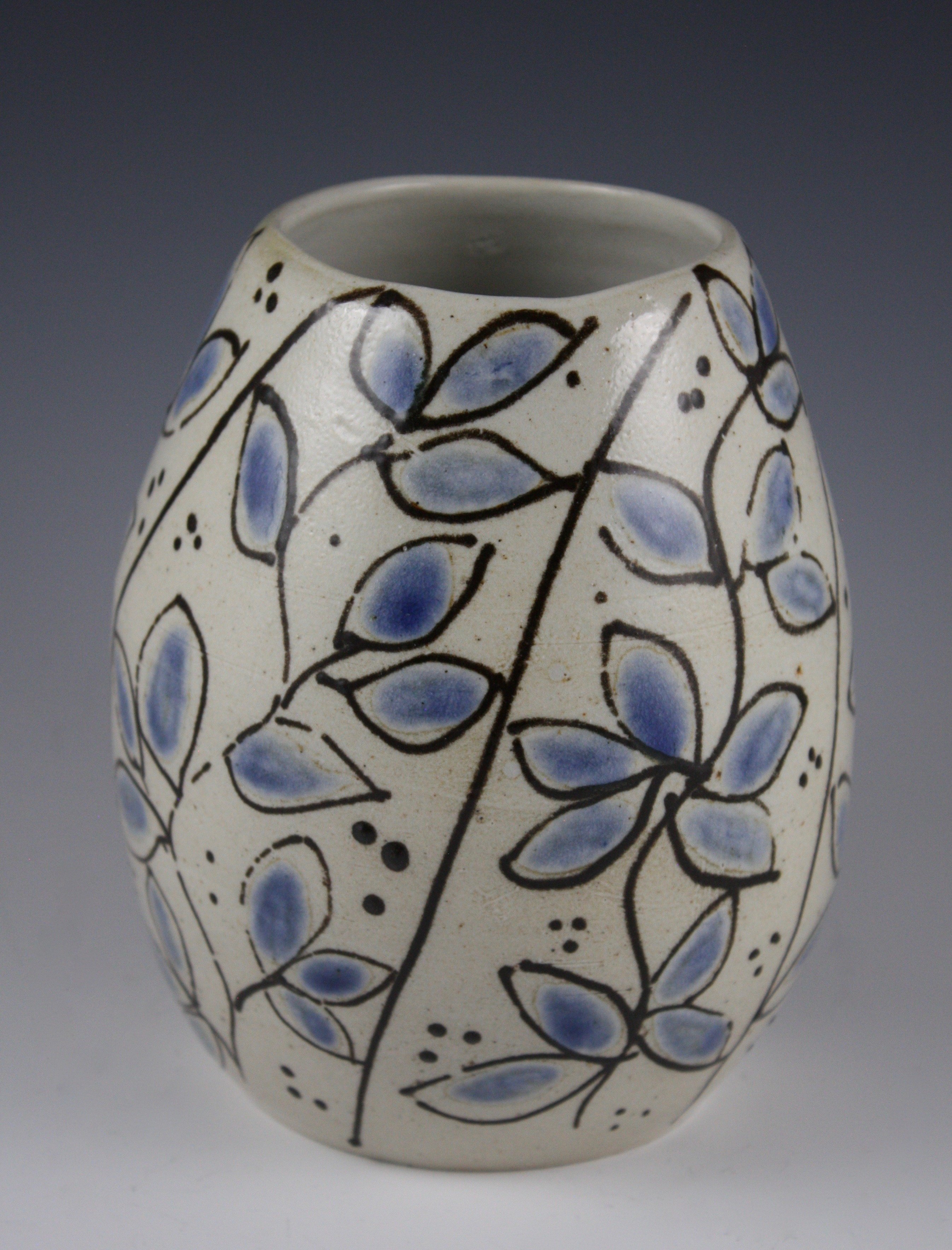 Rounded Vase with Blue Leaf Design 225