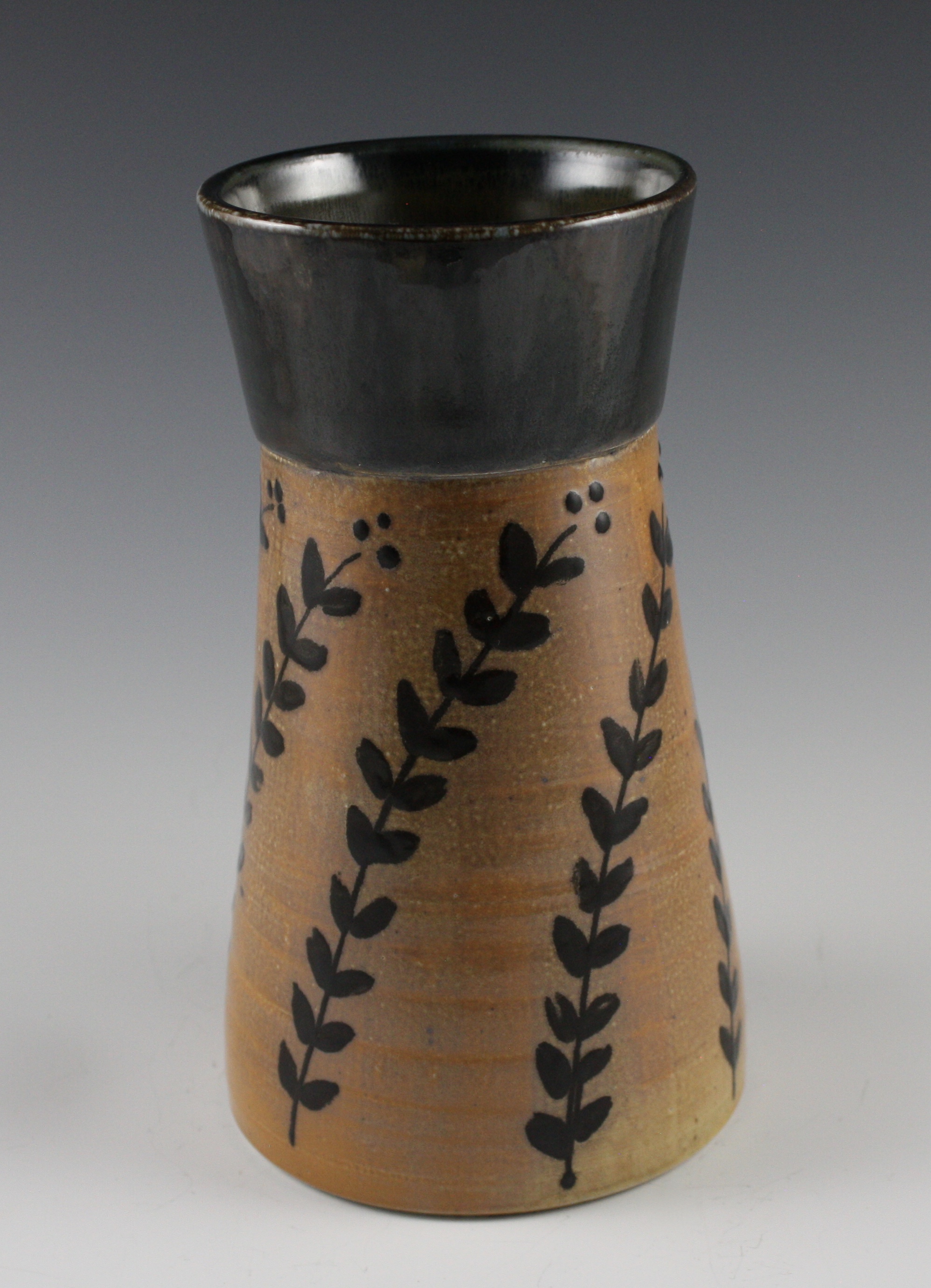Tall Salt-Glazed Vase with Black Wheat Design