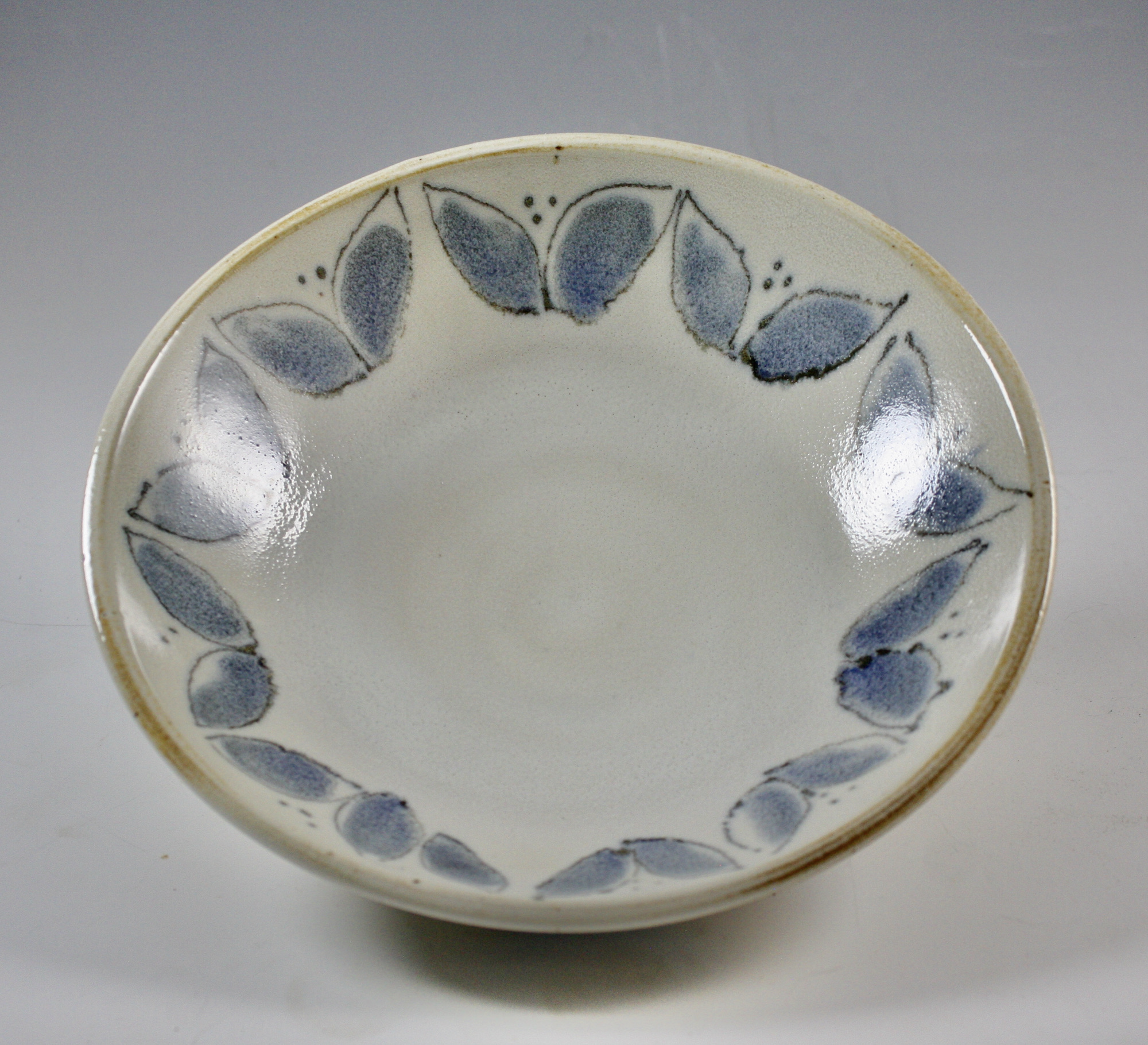 White Bowl with Blue Leaf Design 21-121