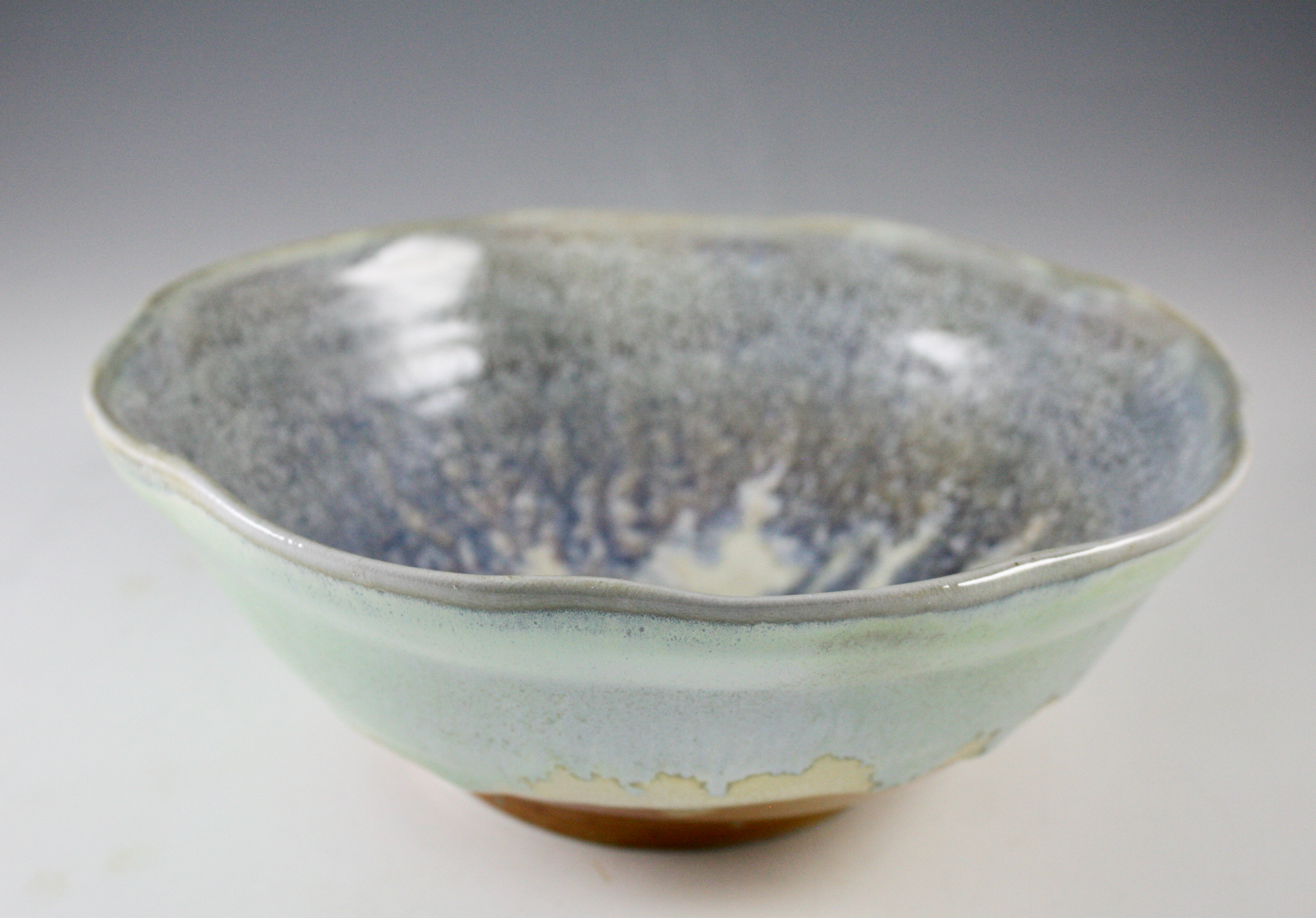 Wavy Rim Bowl with Blue-Green Glazes 21-310