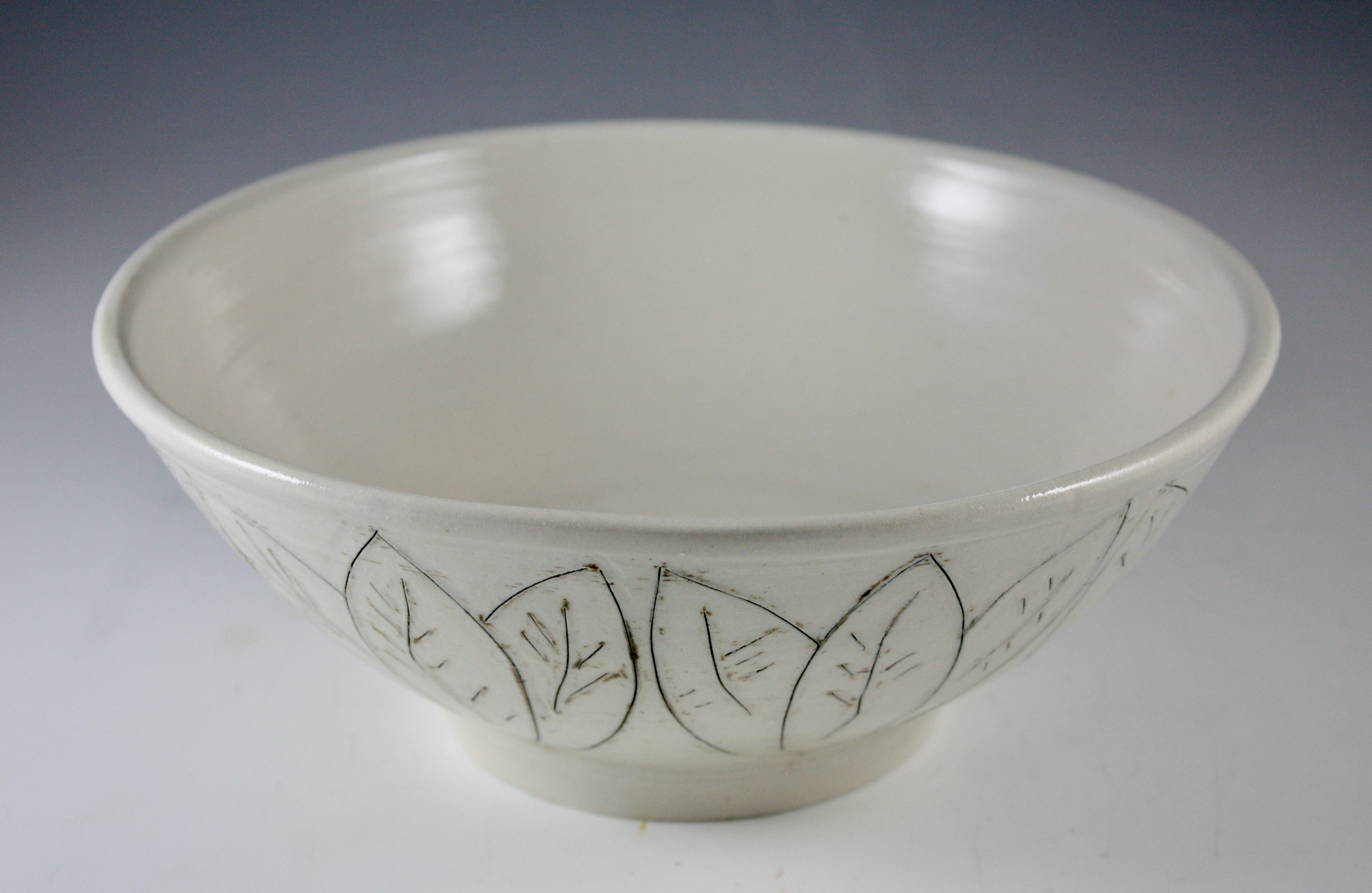 Porcelain Serving Bowl with Incised Leaf Pattern 21-313