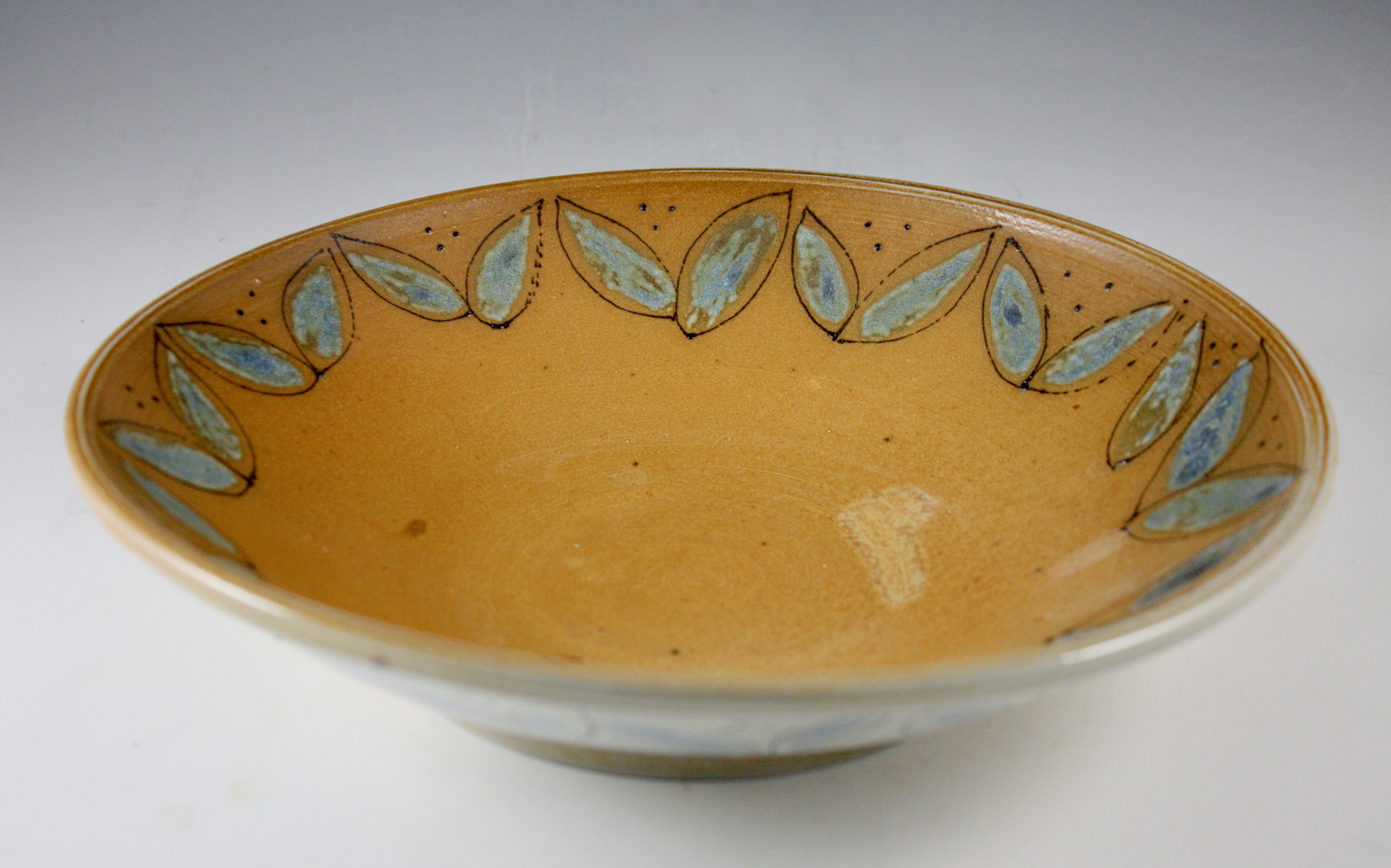 Rustic Open Bowl with Blue Leaf Accents 21-316