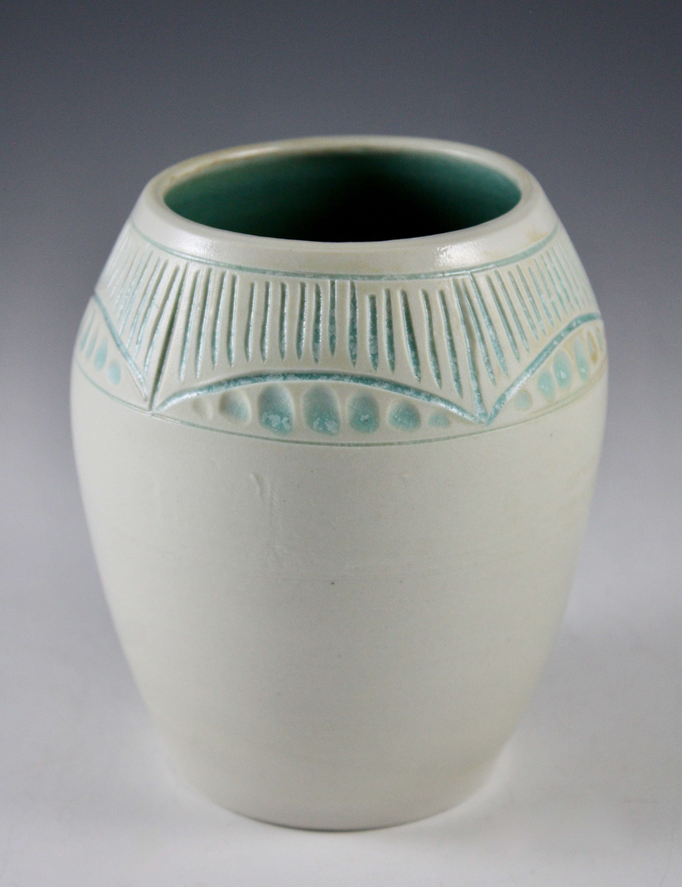Carved Porcelain Vase with Oribe Accents 21-328