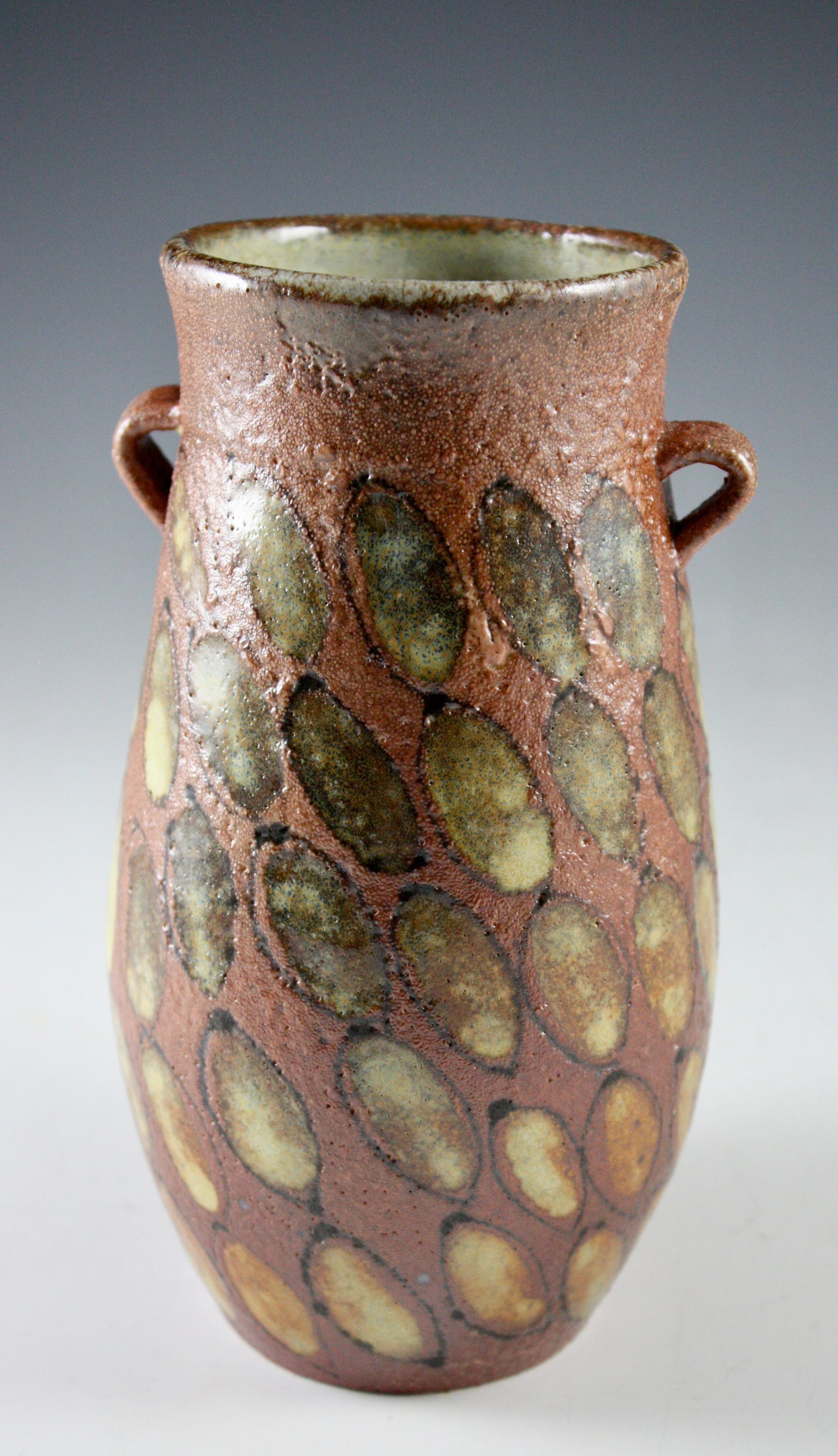 Volcanic Surface Vase with Yellow Leaf Decoration 21-331